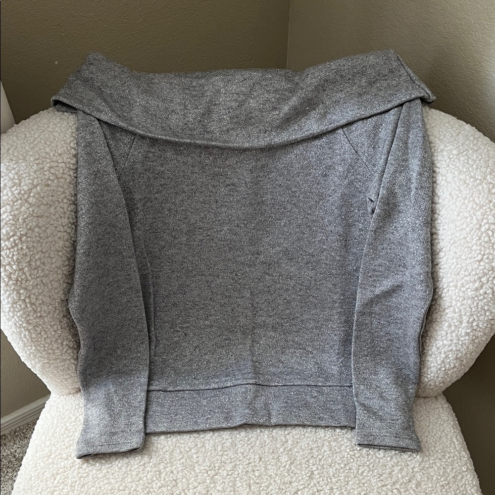 White House Black Market Heather Gray Off-Shoulder Top
